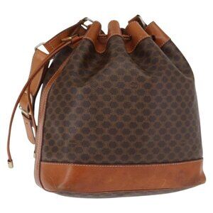 Authentic CELINE Macadam Canvas Shoulder Bag PVC Leather Brown Gold